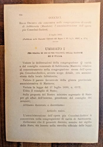 Sabbioneta anno 1892 regio - sabbioneta,